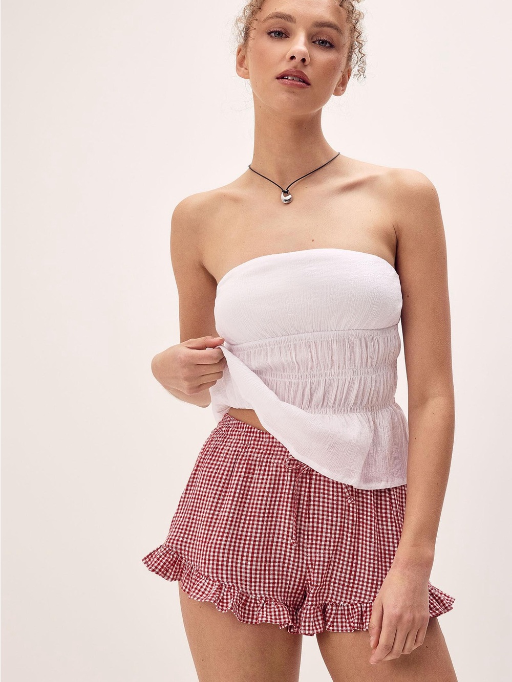 twik Red and White Gingham Ruffle Shorts